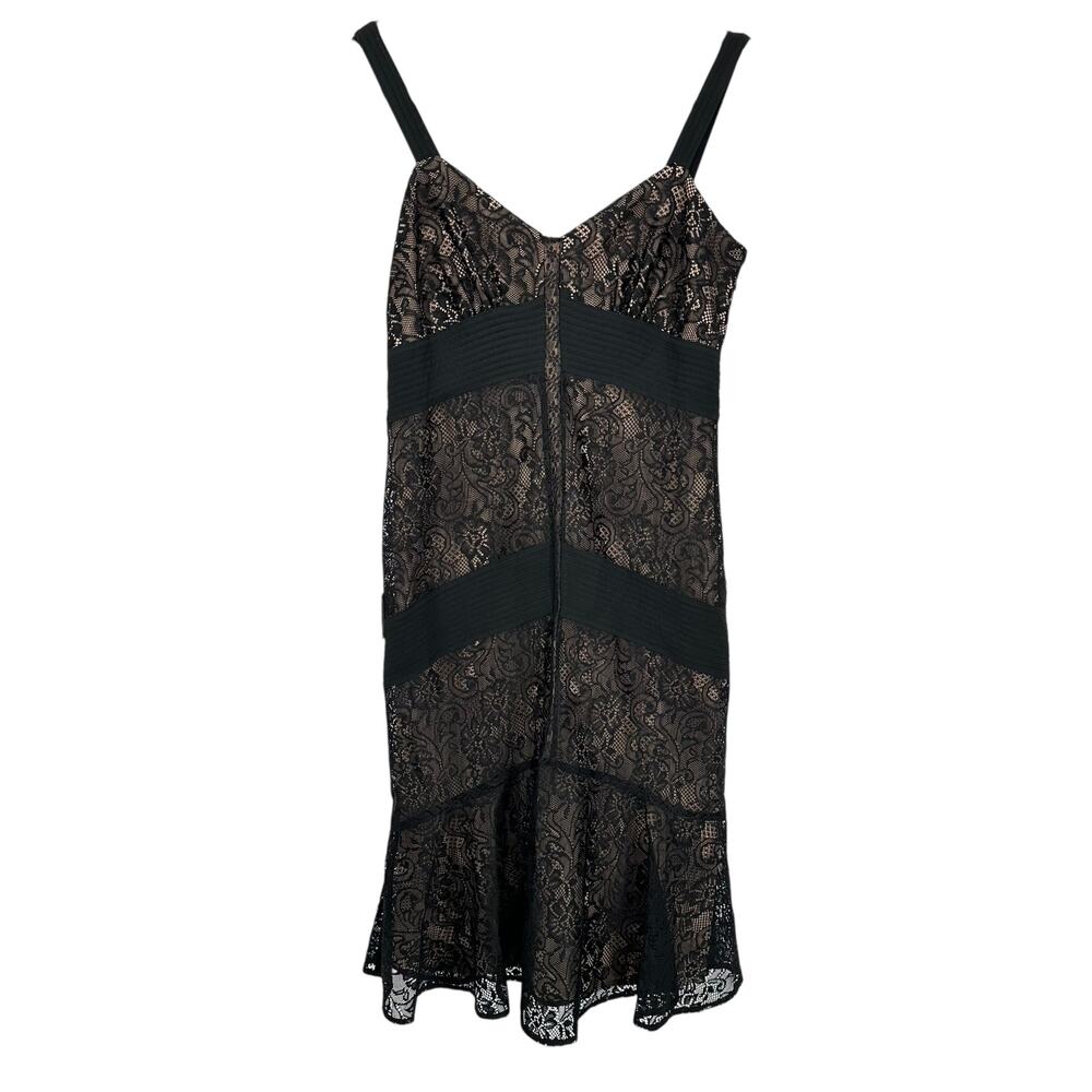 Ann Taylor Loft Dress Womens 6P Black Lace Nude Lined Cocktail Coquette